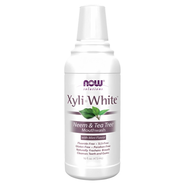 NOW Foods XyliWhite Neem & Tea Tree Mouthwash – płyn do płukania ust z miętą, bez fluoru i SLS 473 ml