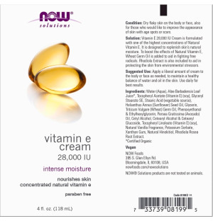 Composition of NOW Foods Vitamin E Cream 28,000 IU - Intensive hydration and skin regeneration with vitamin E 118 ml