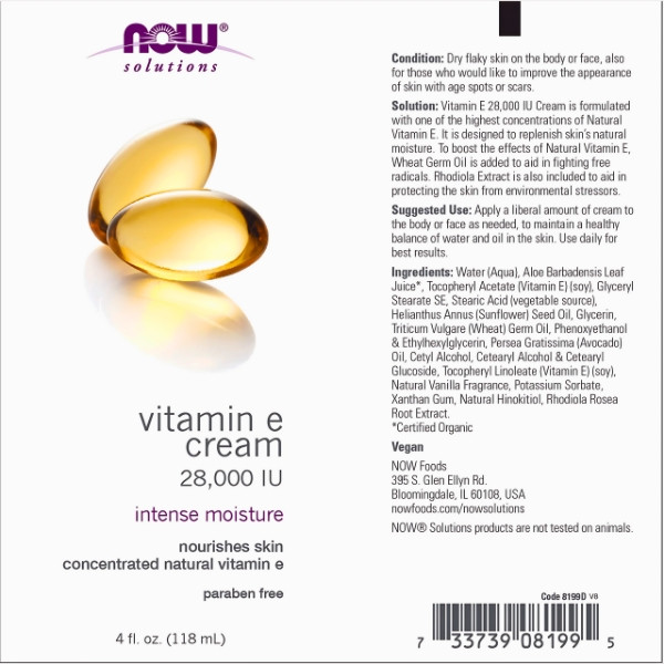 Composition of NOW Foods Vitamin E Cream 28,000 IU - Intensive hydration and skin regeneration with vitamin E 118 ml