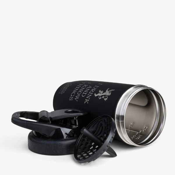 Reforce Game of Thrones 900ml shaker interior - stainless steel, cap and strainer with I Drink and I Know Things theme