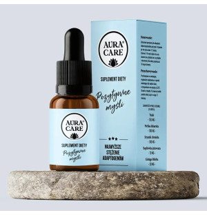 Aura Care Positive Thoughts – adaptogenic drop formula with basil, lemon balm, and lion’s mane. Natural support