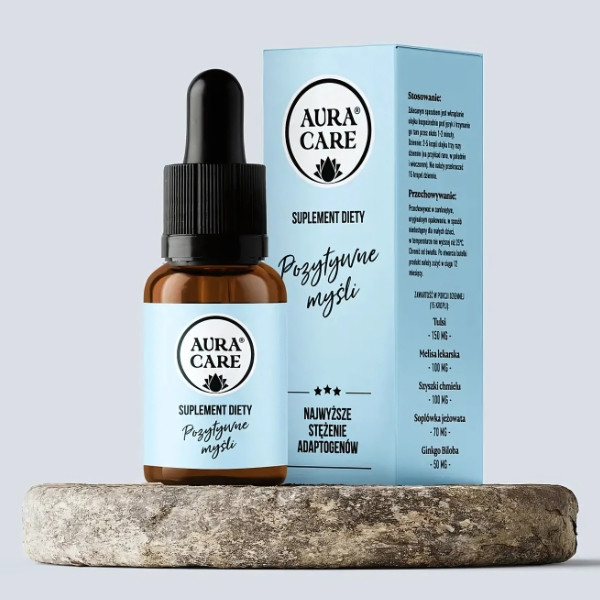 Aura Care Positive Thoughts – adaptogenic drop formula with basil, lemon balm, and lion’s mane. Natural support
