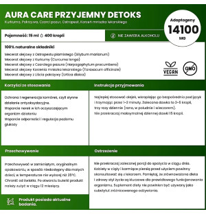 Composition of Aura Care Pleasant Detox - 14100 mg adaptogens, kidney support, antioxidant, dandelion, nettle, black claw
