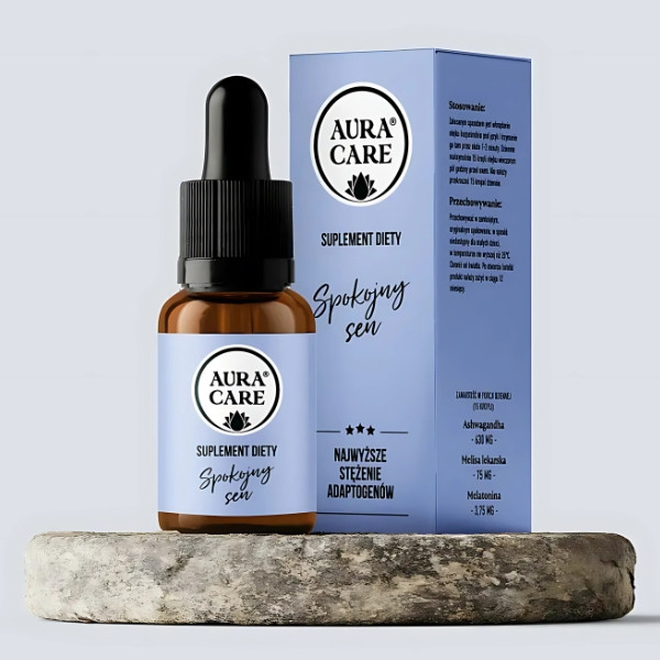 Aura Care Ruhiger Schlaf – eine adaptogene Formel mit Melatonin, Melisse und Ashwagandha.