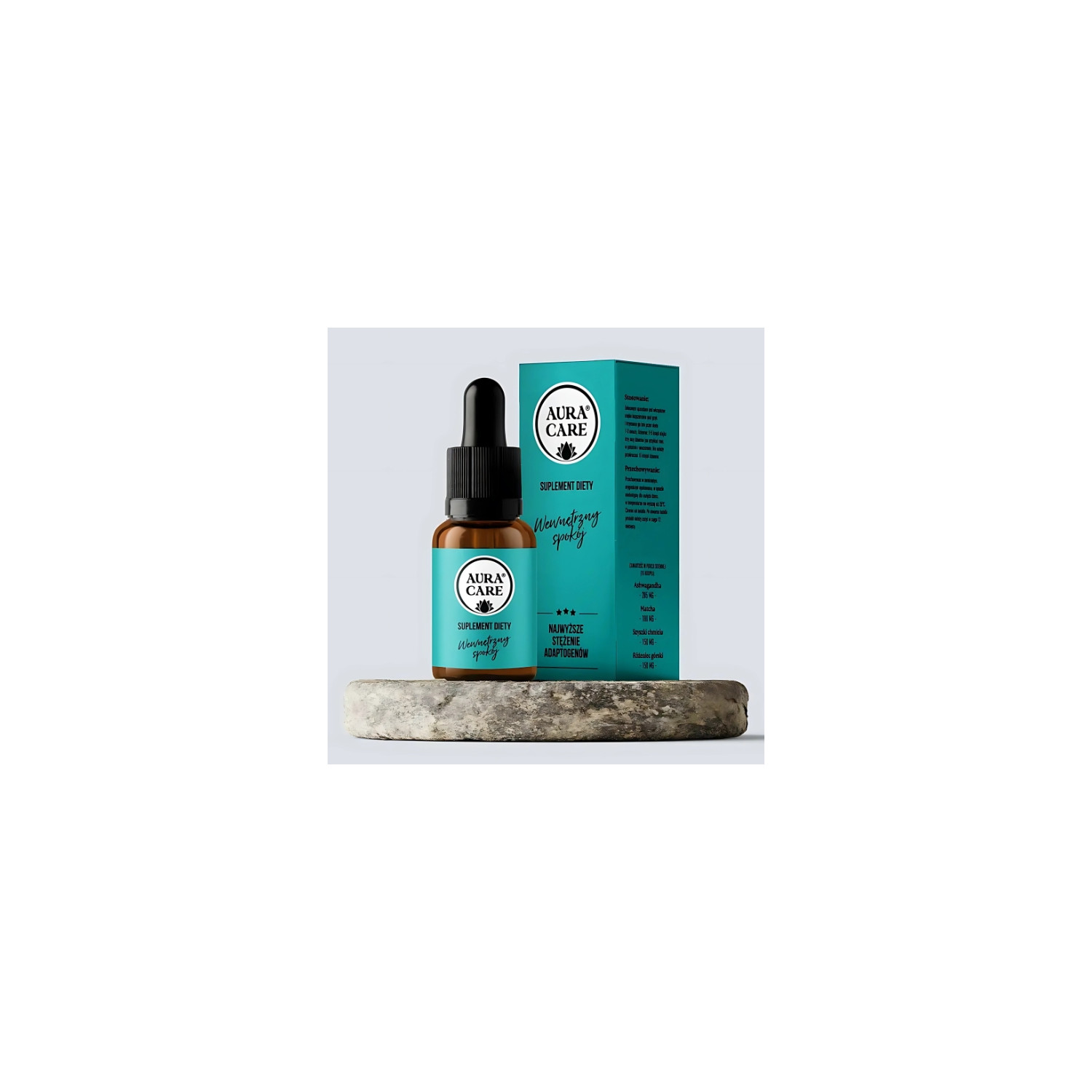 Aura Care Inner Calm - with ashwagandha and matcha in an oil-based formula. Highest concentration of adaptogens