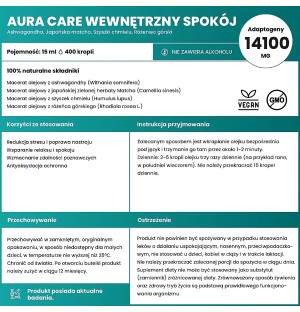 Zusammensetzung von Aura Care Inner Calm - Ölmazerat aus Adaptogenen: Ashwagandha, Matcha, Hopfen und Rhodiola rosea