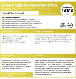 Skład Aura Care Zadbana Tarczyca – adaptogeny: ashwagandha, mniszek, morszczyn, gotu kola, forskohlii