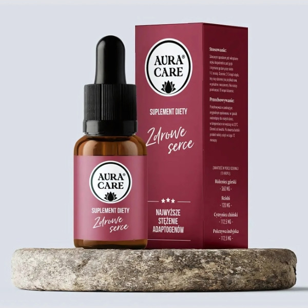 Aura Care Zdrowe Serce – adaptogeny dla serca, Reishi, Różeniec górski, bez alkoholu, wegański, naturalna formuła