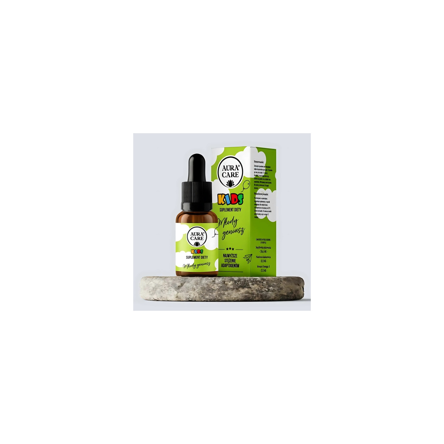 Children's supplement Aura Care Young Genius - adaptogens, concentration, memory, natural ingredients, coneflower and cacao
