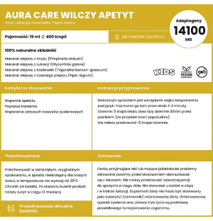Skład Aura Care Wilczy Apetyt 15 ml – suplement dla dzieci z anyżem, lukrecją i kozieradką. Wsparcie apetytu i trawienia