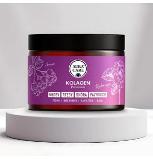 Kolagen Aura Care Premium Piękno – suplement na włosy, rzęsy, skórę i paznokcie z dziką różą i pokrzywą, opakowanie 200 g