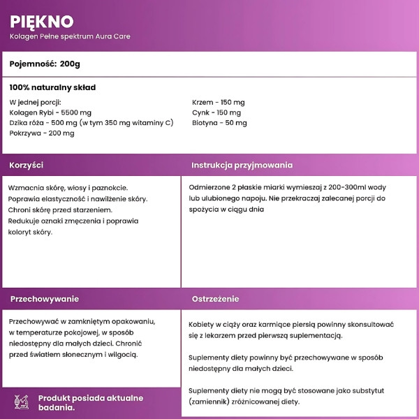 Aura Care Kolagen Premium – składniki, dawkowanie i właściwości kolagenu z biotyną, cynkiem, krzemem i witaminą C