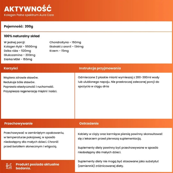 Skład Aura Care Kolagen Premium Aktywność 200g