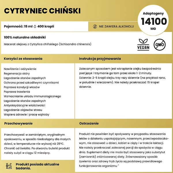 Cytryniec Chiński Płynne Zioła – naturalny adaptogen 14100 mg, wsparcie dla wątroby, skóry i odporności