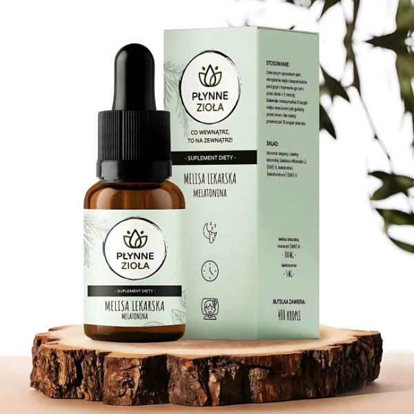 Płynne Zioła Melisa lekarska i Melatonina 15 ml – naturalny suplement diety w kroplach wspierający sen i redukcję stresu