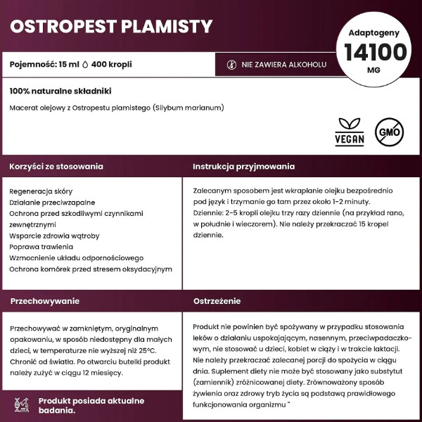 Skład Ostropest Plamisty – suplement diety na detoksykację, wzmocnienie odporności i ochronę komórek