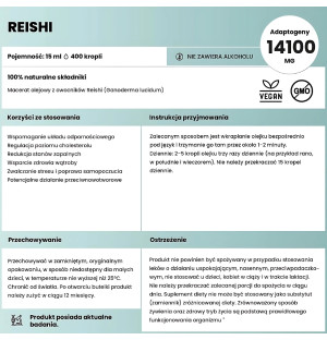 Reishi w kroplach – adaptogen 14100 mg, na odporność, kortyzol i wątrobę. Suplement diety, 15 ml, 400 kropli, bez alkoholu