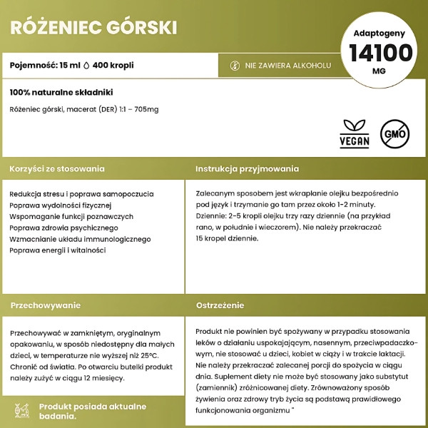 Naturalny macerat z różeńca górskiego – bez alkoholu, z aktualnymi badaniami. Wsparcie psychiki, energii i odporności