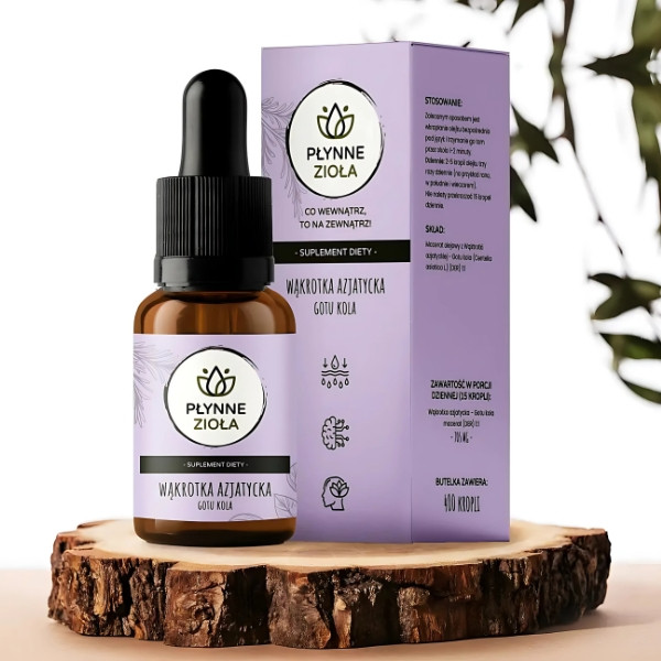 Gotu Kola – płynne zioła z wąkrotki azjatyckiej dla skóry, mikrokrążenia, włosów i redukcji stresu. 100% naturalne, bez alkoholu
