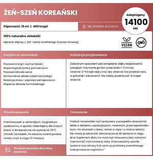 14100 mg adaptogenów – macerat z żeń-szenia koreańskiego wspiera odporność, stres, serce i hormony. Wegański, bez GMO
