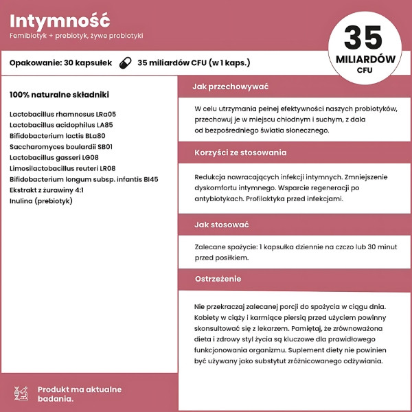 Aura Care Femibiotic + Prebiotic Intimacy, Formulierung mit Probiotika, Cranberry-Extrakt und Inulin, Wirkungsbeschreibung