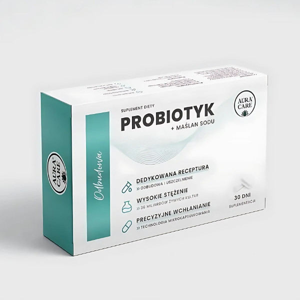 Probiotikum Aura Care mit Natriumbutyrat – 30 Kapseln. Unterstützt die Regeneration des Darms, enthält 36 Milliarden KBE
