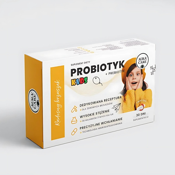 Aura Care Kids Probiotikum + Präbiotikum Fröhlicher Bauch 30 Kapseln – ein Nahrungsergänzungsmittel für Kinder