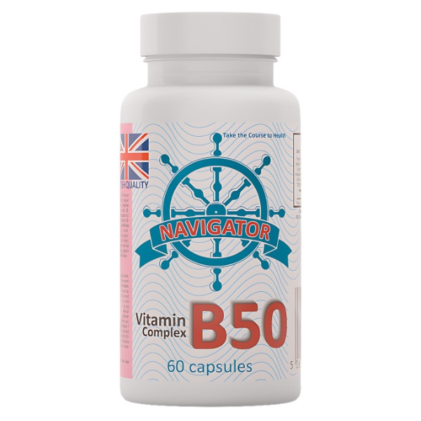 Navigator Vitamin B50 Complex – bottle of 60 capsules supporting the nervous system, energy metabolism, and the body’s immunity