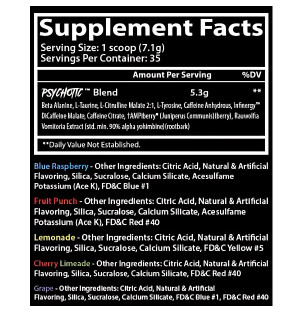 Insane Labz Psychotic HELLBOY – a blend of Beta-Alanine, Taurine, Tyrosine, Caffeine, and Citrulline