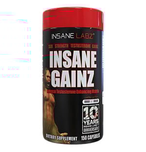 Insane Labz Gainz - eine fortschrittliche Formel zur Unterstützung von Testosteronwachstum, Kraft und Muskelmasse. 150 Kapseln