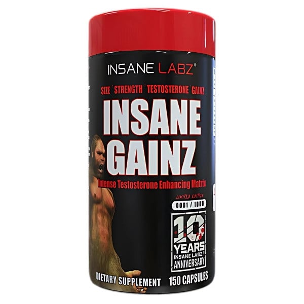 Insane Labz Gainz - eine fortschrittliche Formel zur Unterstützung von Testosteronwachstum, Kraft und Muskelmasse. 150 Kapseln