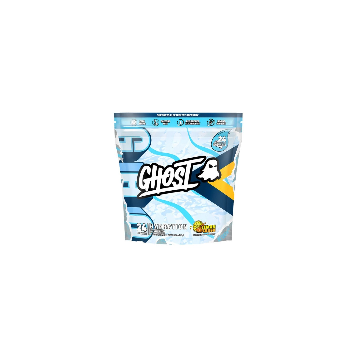 Ghost Hydration Lemon Crush – Hydratationsbeutel mit Elektrolyten, 24 Portionen, ohne Zucker, unterstützt die Regeneration