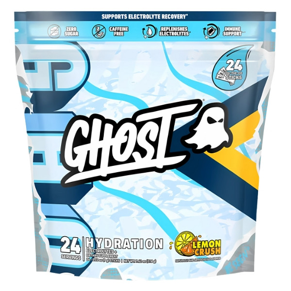 Ghost Hydration Lemon Crush – Hydratationsbeutel mit Elektrolyten, 24 Portionen, ohne Zucker, unterstützt die Regeneration
