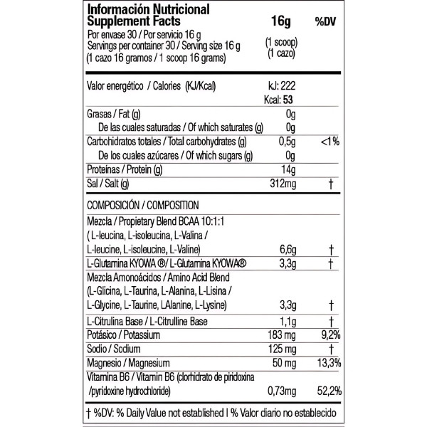 Zusammensetzung des Nahrungsergänzungsmittels Zoomad Labs Caretaker 480 g – BCAA 10:1:1, Glutamin, Citrullin, Kalium, Magnesium
