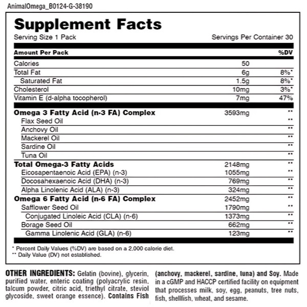 Skład produktu Universal Animal Omega 30 saszetek