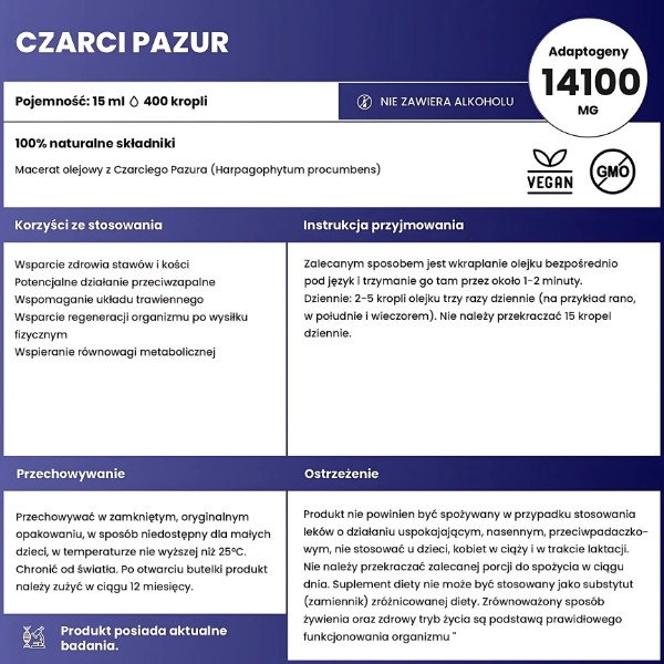 Flüssige Kräuter Teufelskralle – Zusammensetzung, Dosierung, Vorteile, Adaptogen 14100 mg, 100 % natürlich, vegan, ohne GVO
