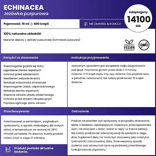 Flüssige Kräuter Echinacea purpurea 15 ml – Nahrungsergänzungsmittel in Tropfenform, Unterstützung des Immunsystems
