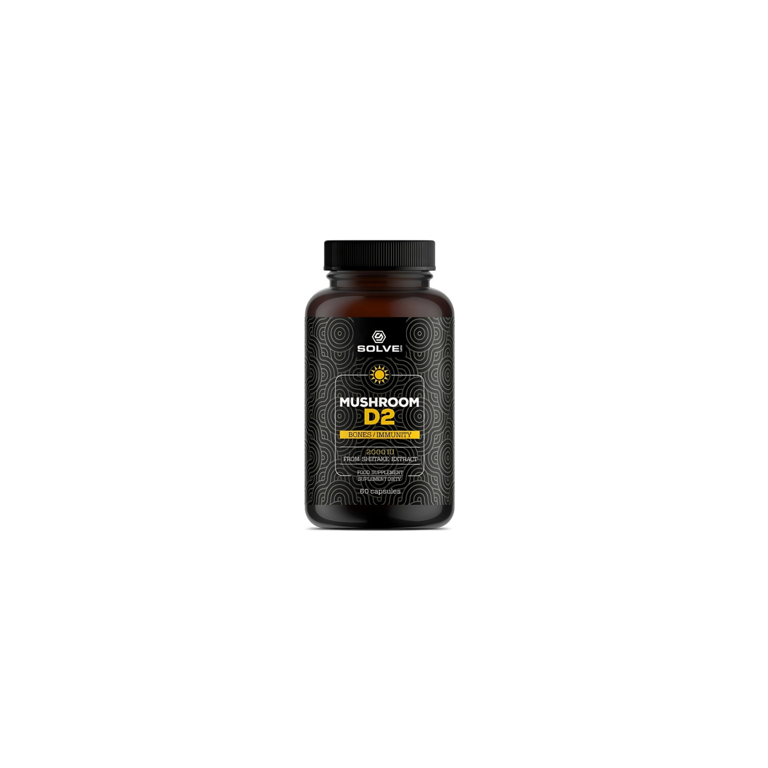 Solve Labs Mushroom D2 – Vitamin D2 2000 IE aus Shiitake-Extrakt, Nahrungsergänzungsmittel für Immunität, 60 Kapseln.
