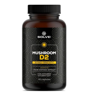 Solve Labs Mushroom D2 – witamina D2 2000 IU z ekstraktu Shiitake, suplement diety na odporność i zdrowe kości, 60 kapsułek.