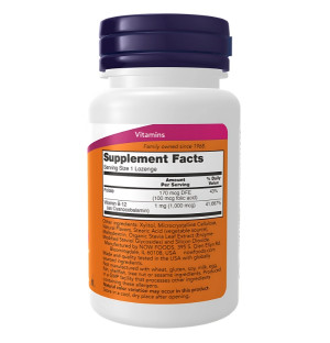 NOW Foods B-12 1000 mcg Nahrungsergänzungsmittel mit Folsäure 100 Lutschtabletten Zusammensetzung und Nährwerte