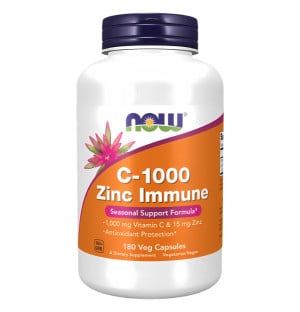 NOW Foods C-1000 Zinc Immune 180 capsules – vitamin C 1000 mg and zinc 15 mg, immune support, antioxidant formula