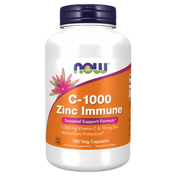 NOW Foods C-1000 Zinc Immune 180 capsules – vitamin C 1000 mg and zinc 15 mg, immune support, antioxidant formula