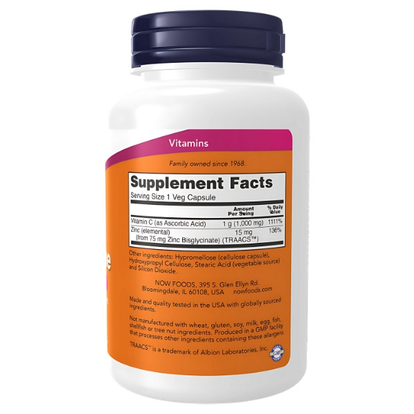 NOW Foods C-1000 Zinc Immune – supplement with vitamin C and zinc, antioxidant protection, 180 veggie capsules