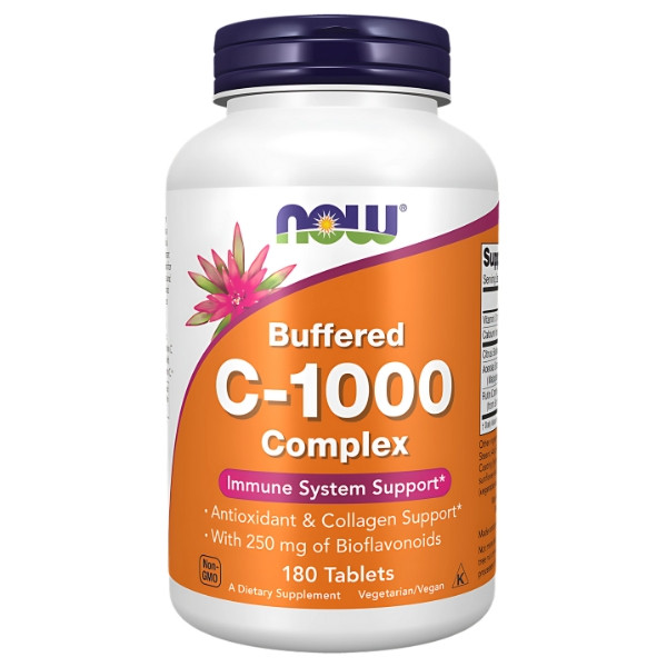 NOW Foods Buffered C-1000 Complex 180 tablets – vitamin C with bioflavonoids, immune support and collagen
