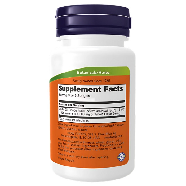 NOW Foods Garlic Oil garlic oil supplement 1500 mg 100 soft capsules, health support, immunity, heart