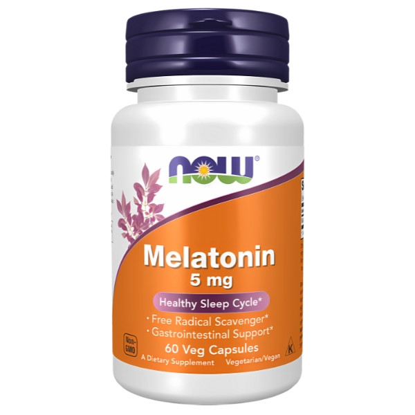 NOW Foods Melatonin 5 mg – suplement diety wspierający zdrowy sen, kapsułki wegańskie 60 sztuk, zdrowy cykl snu