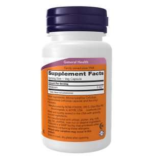 NOW Foods Melatonin 5 mg – Etikett des Nahrungsergänzungsmittels, Zusammensetzung und Nährwertangaben, 5 mg Melatonin pro Kapsel
