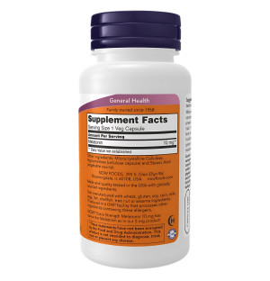 NOW Foods Melatonin Extra Strength 10 mg – Etikett des Nahrungsergänzungsmittels, Informationen über die Zusammensetzung