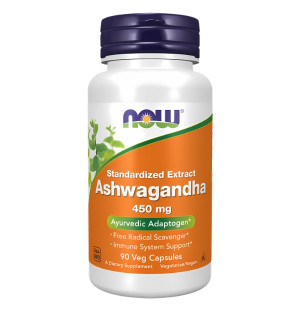 NOW Foods Ashwagandha 450 mg 90 vegane Kapseln – standardisierter Adaptogen-Extrakt, Unterstützung des Immunsystems