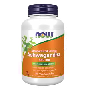 NOW Foods Ashwagandha 450 mg 180 vegane Kapseln – standardisierter Adaptogen-Extrakt, Unterstützung des Immunsystems